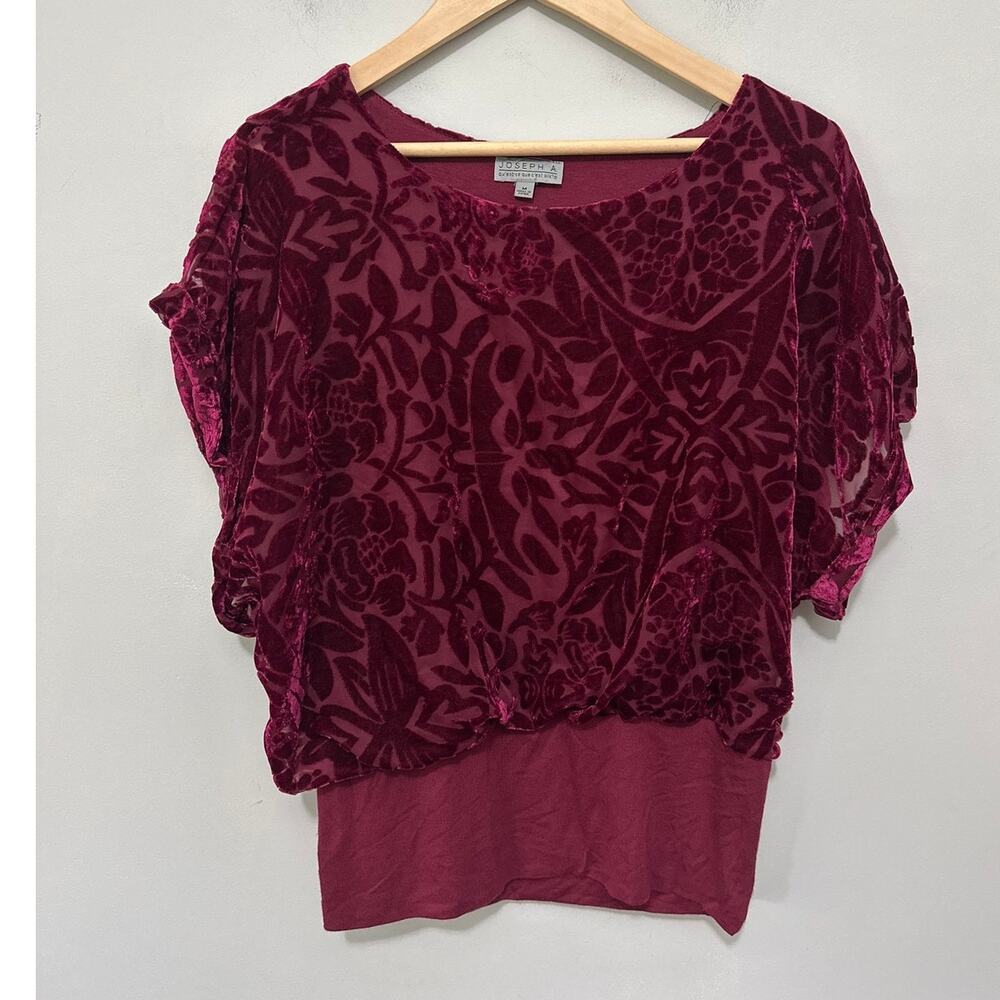 Joseph A Top Womens Medium Burgundy Red Velvet Burnout Banded Hem Y2K Whimsigoth